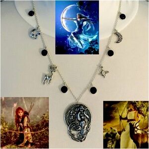 Artemis Diana Greek Roman Goddess of Moon & Hunt Handmade Necklace,  Blue Druzy